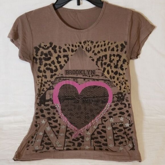Drab Brown "Brooklyn, NYC" Animal Print Bling Tee - Picture 1 of 5